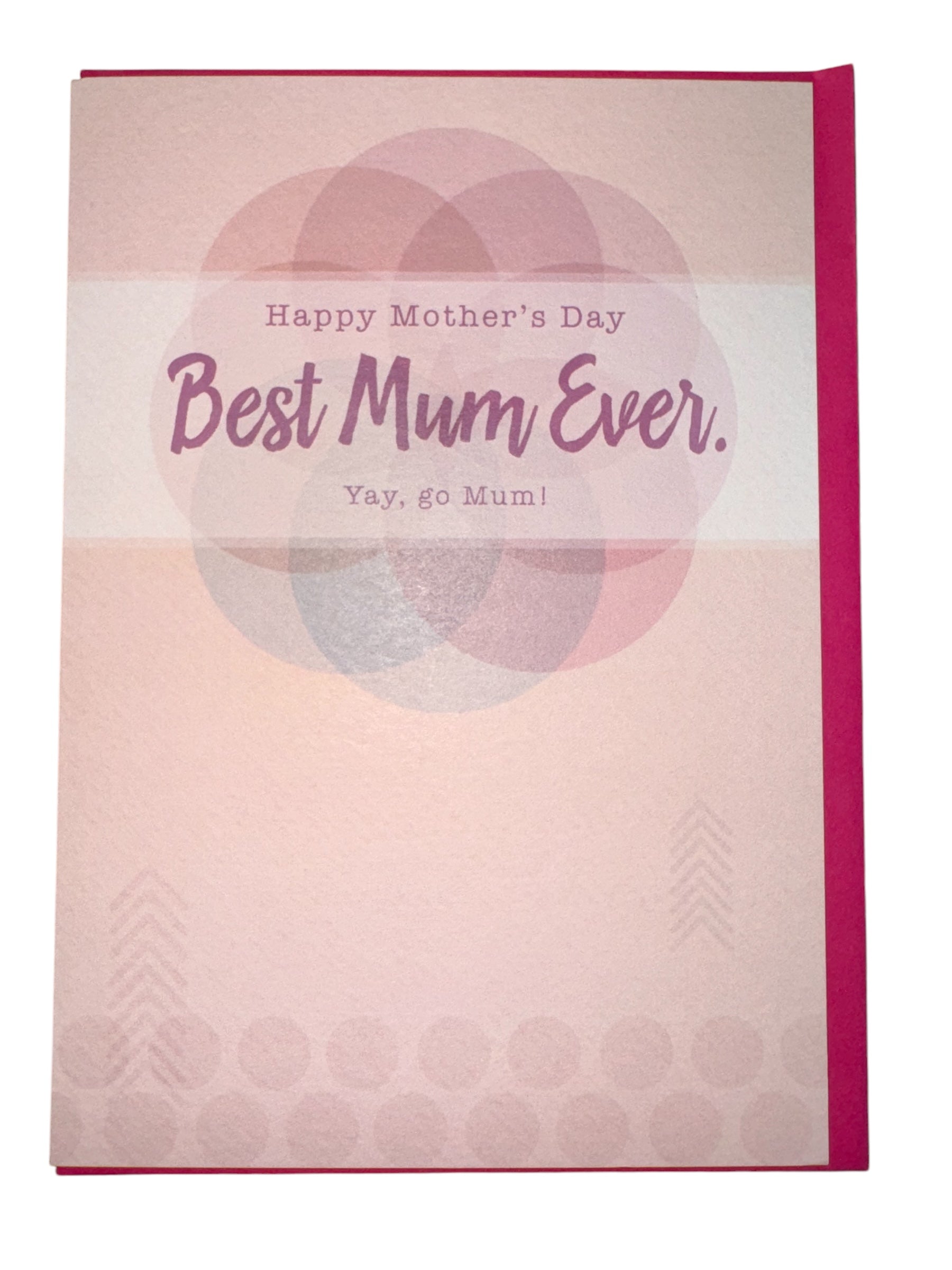 Best Mum Ever Mother's Day card with pastel floral patterns and pink envelope.