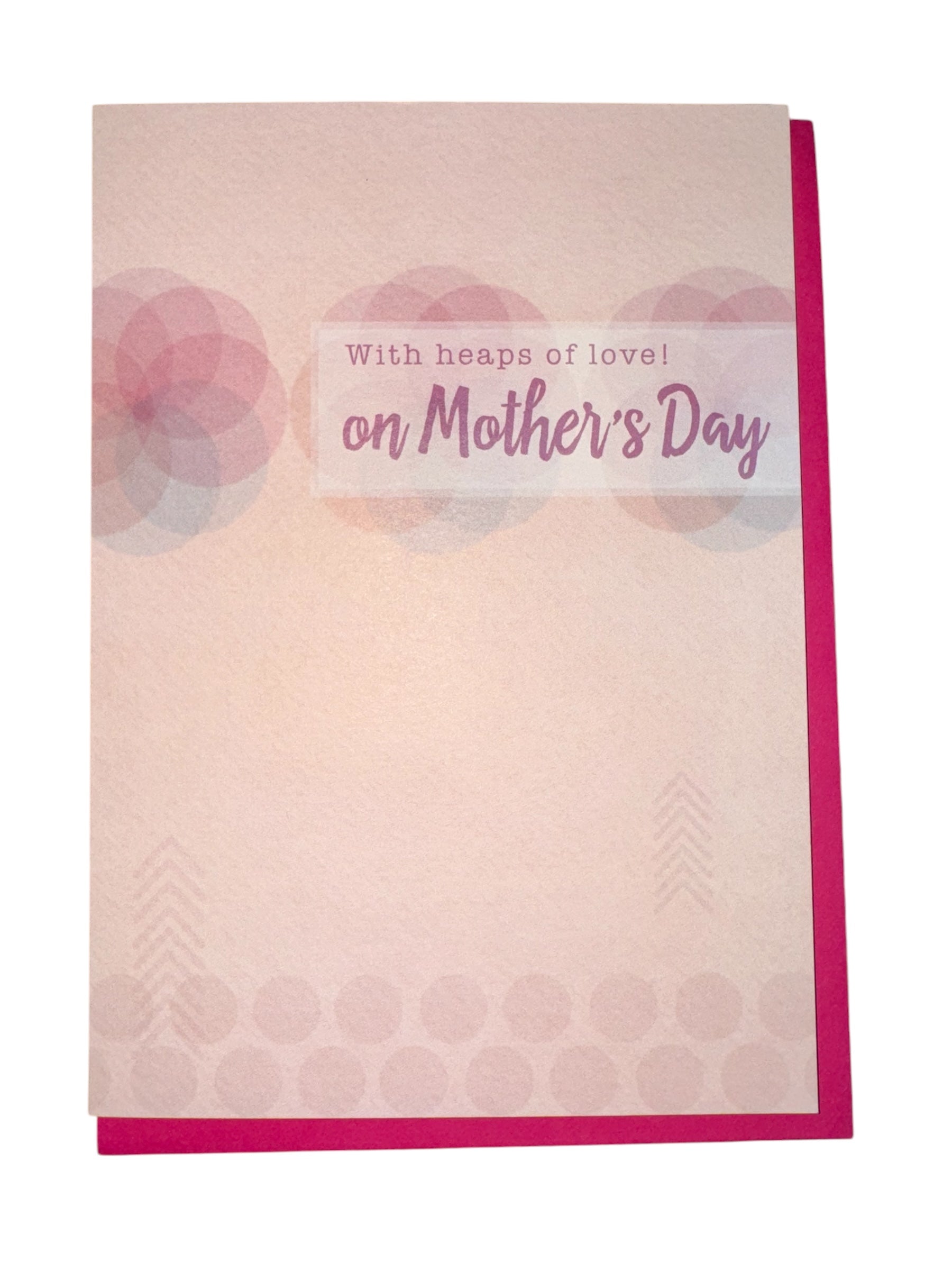 Heaps of Love Mother's Day card with floral pastel patterns and pink envelope.