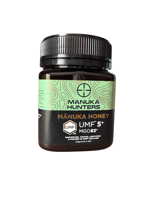 Pure New Zealand Manuka honey jar (250g) by Central Honey, with UMF 5+ and MGO 83+ potency.