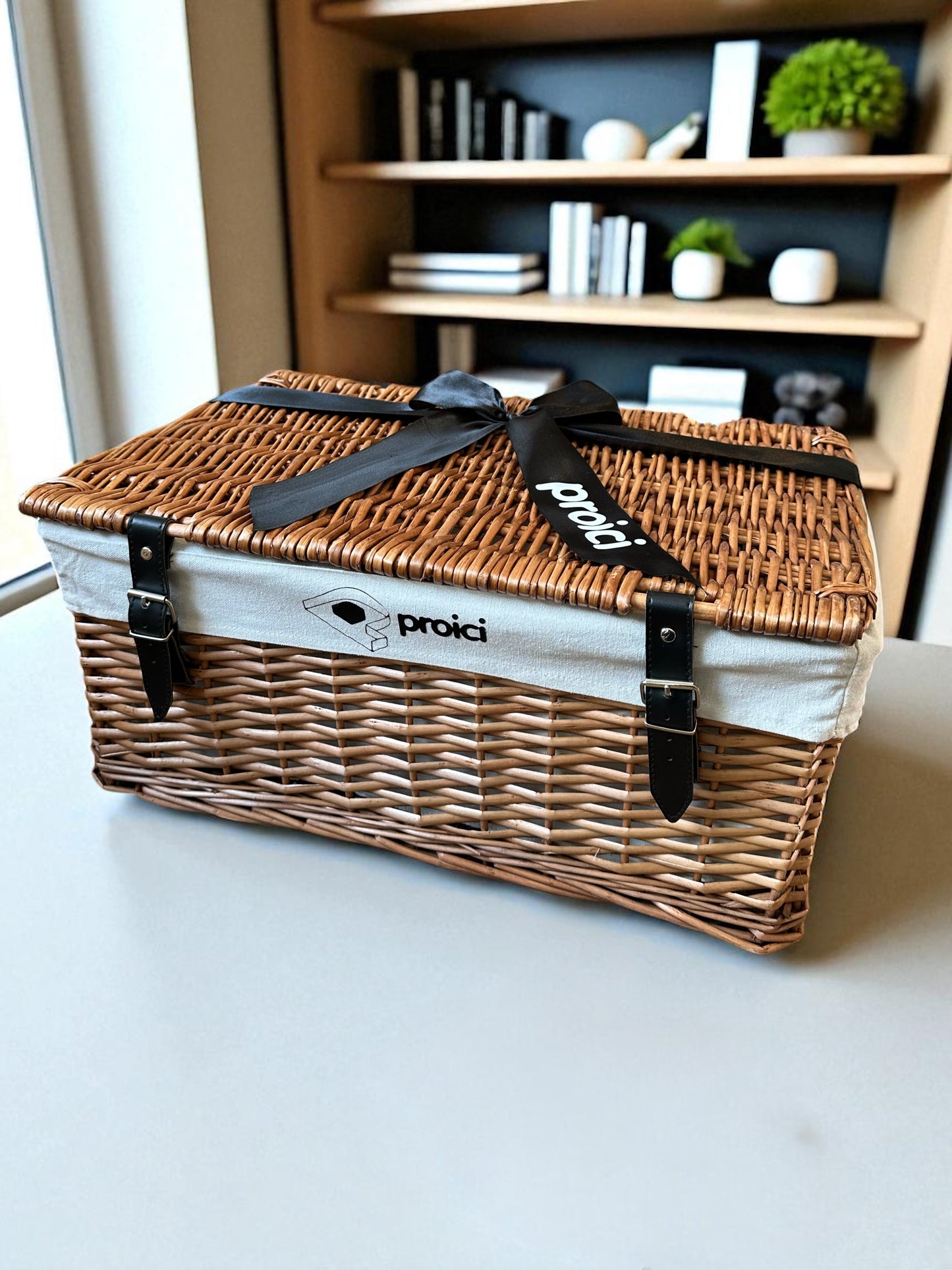 Corporate Branded Lined Hamper and Ribbon