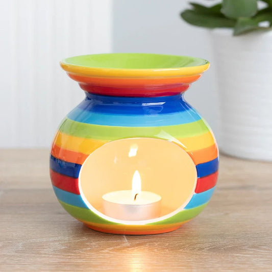 Rainbow Stripe Oil Burner ceramic wax warmer with vibrant colors for fragrance.
