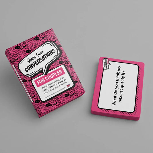 Card game for couples with conversation starters, titled 'Really Good Conversations for Couples'.