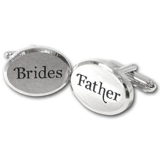 Elegant Rhodium Oval Brides Father Cufflinks in black gift box.