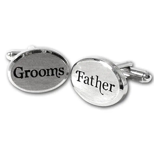 Elegant Rhodium Oval Grooms Father Cufflinks in Black Gift Box