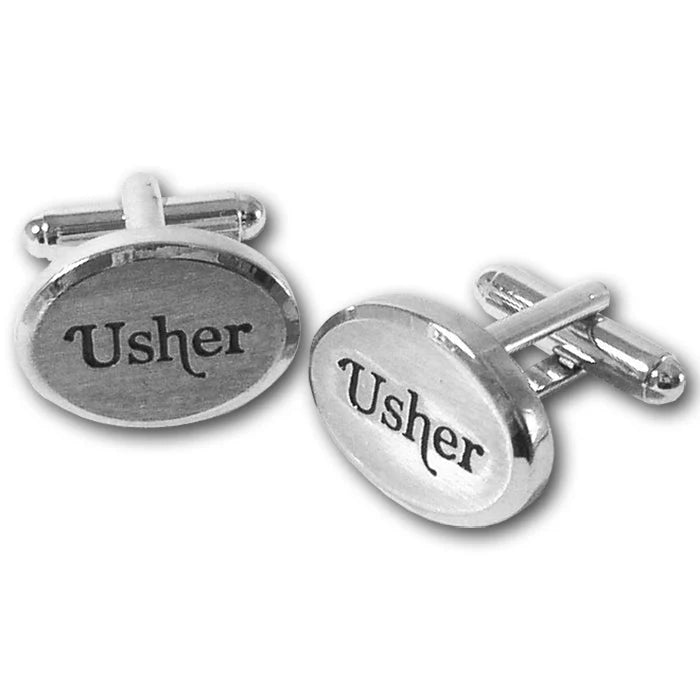 Elegant Rhodium Oval Usher Cufflinks in Black Gift Box