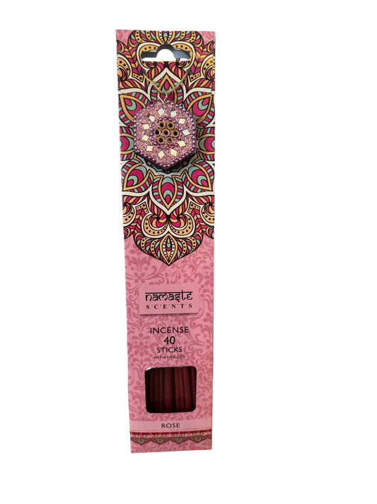 Namaste Rose Incense Sticks & Holder 