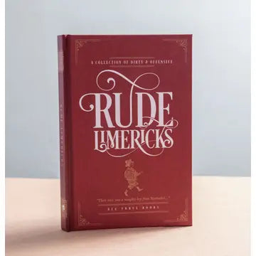 Rude Limericks book with a classic hardback cover, offering dirty and offensive rhymes.