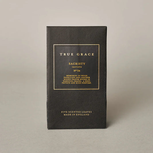 Sacristy Scented Leaves packaging displaying fragrance details and product name.