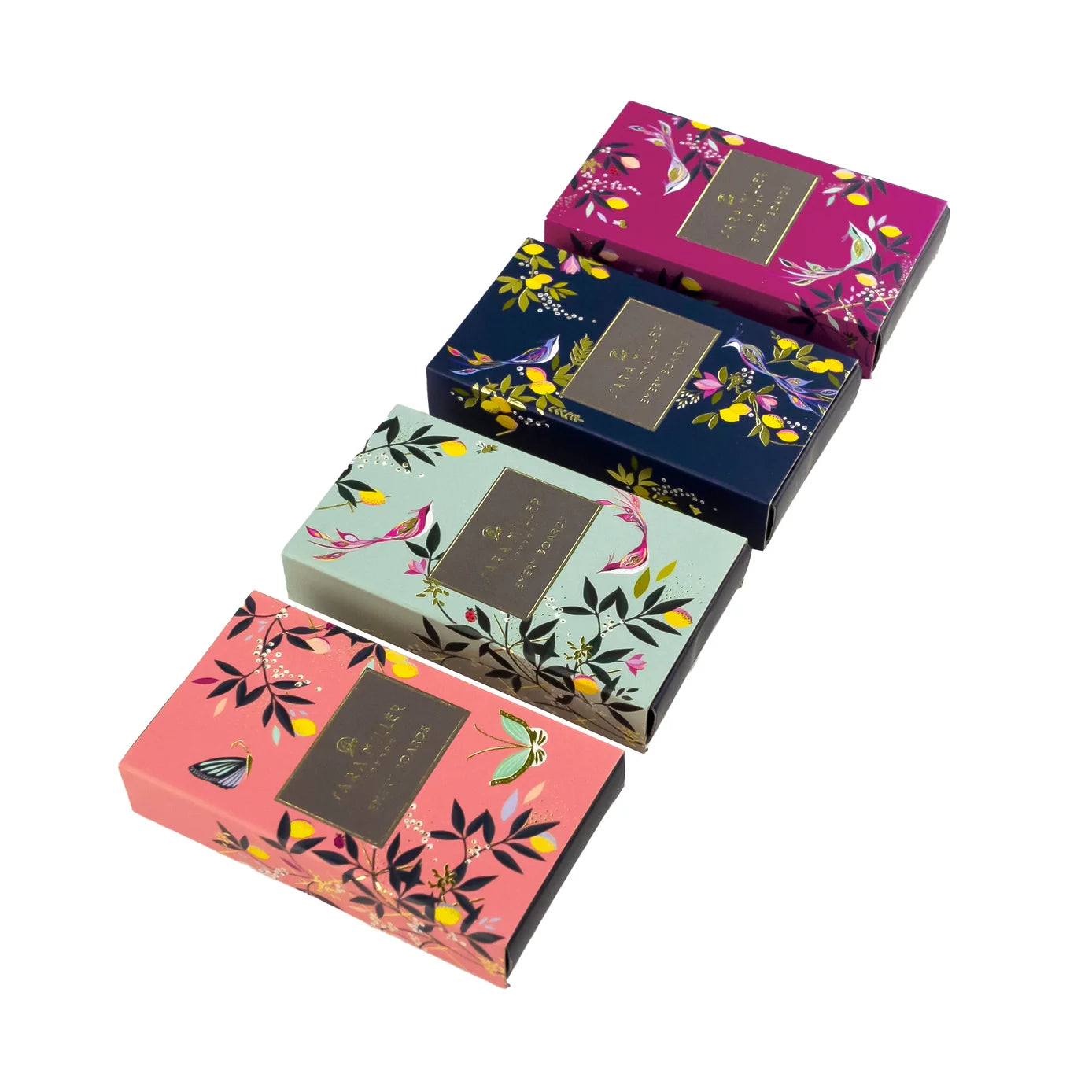 Sara Miller Mini Emery Board Matchbox in coral floral design, featuring compact nail files for on-the-go touch-ups.