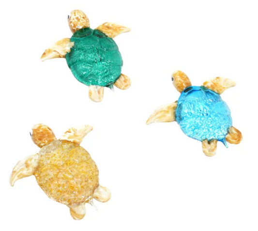 Set of 3 handmade Murano glass sea turtle sculptures.