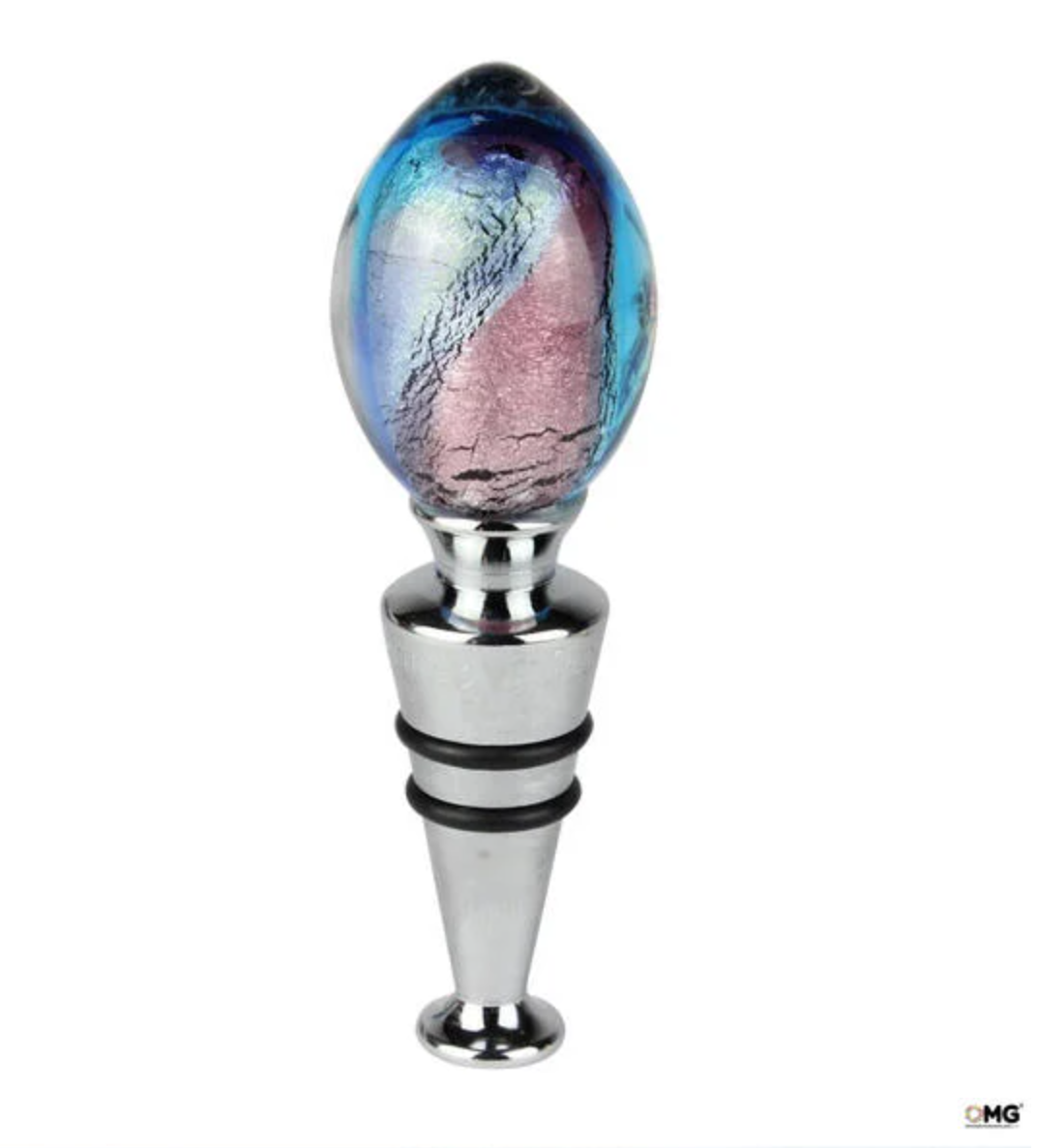 Original Murano Glass Bottle Stopper with Silver Spiral Design