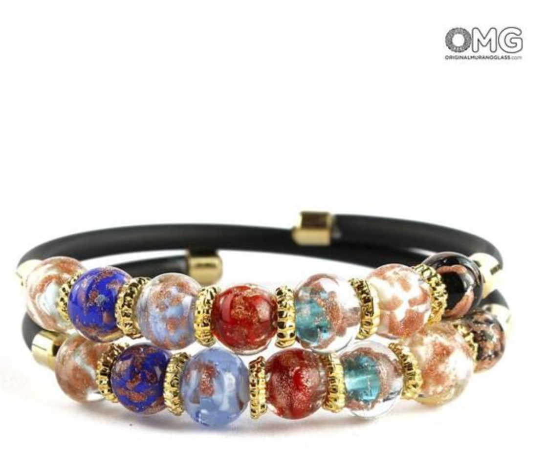 Bracelet Serena Double with multicolor Murano glass beads and aventurina design.