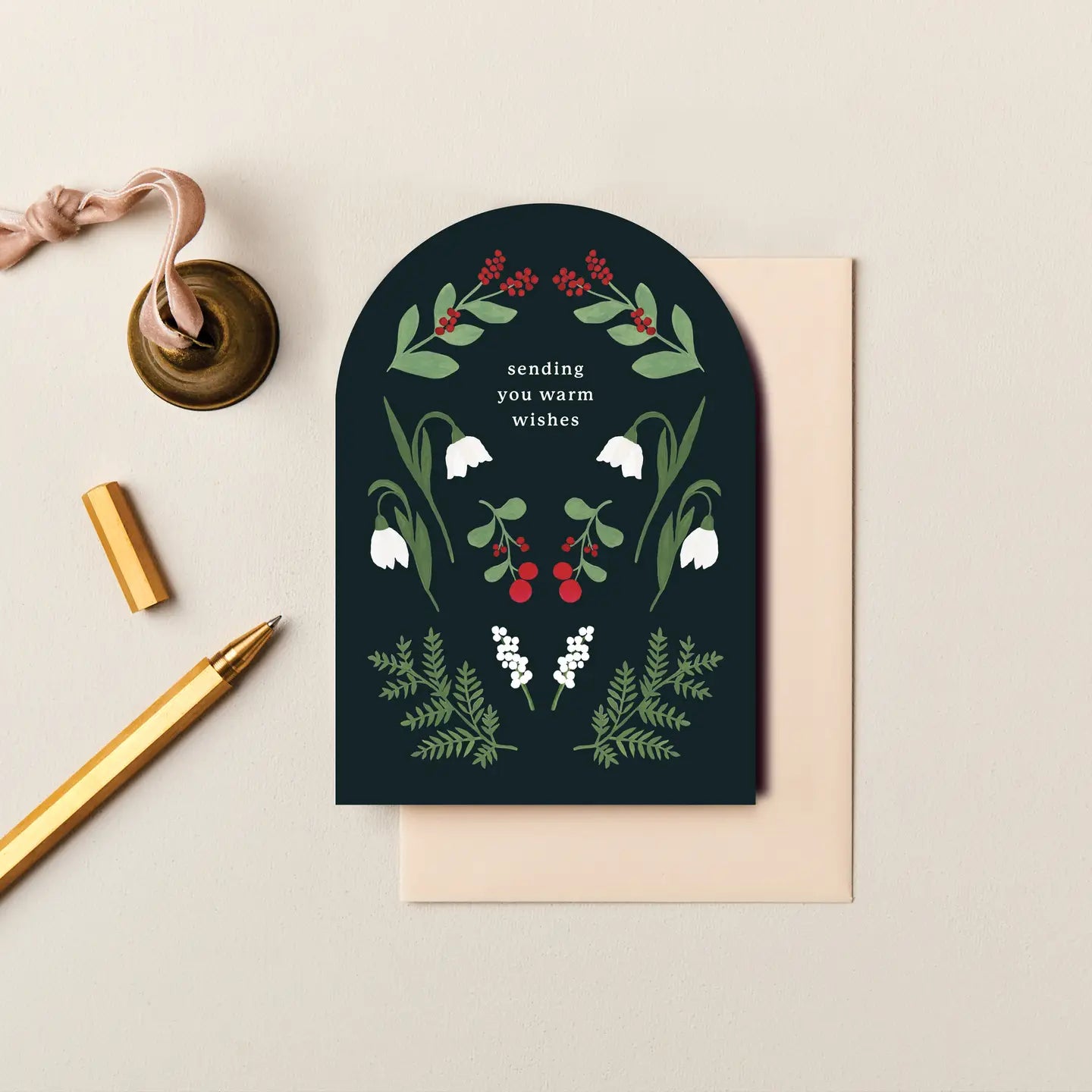 Sending You Warm Wishes Christmas Card featuring an elegant festive design and heartfelt holiday message.