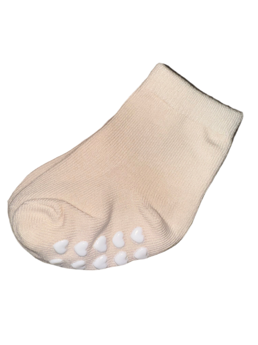 Set of Two Baby Socks One with Soft Rubber Soles for Learning to Walk.