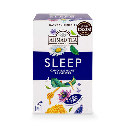 Sleep Tea - Camomile, Honey & Lavender herbal infusion packaging.