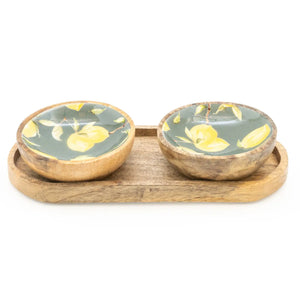 Small Mango Wood Dipping Bowls On Tray Sicilian Orchard