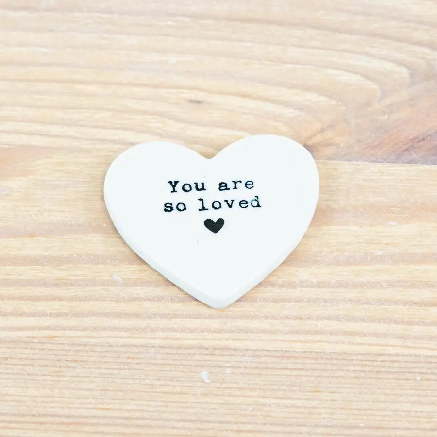 So Loved Heart Token, 4cm white ceramic.