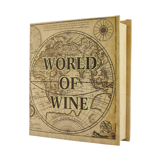 Book-shaped Sophos World of Wine accessory set, featuring a vintage world map design.