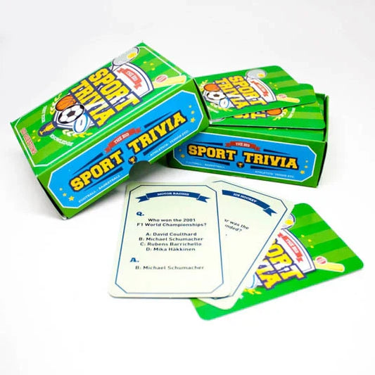 Sport themed trivia game cards for competitive sports enthusiasts.