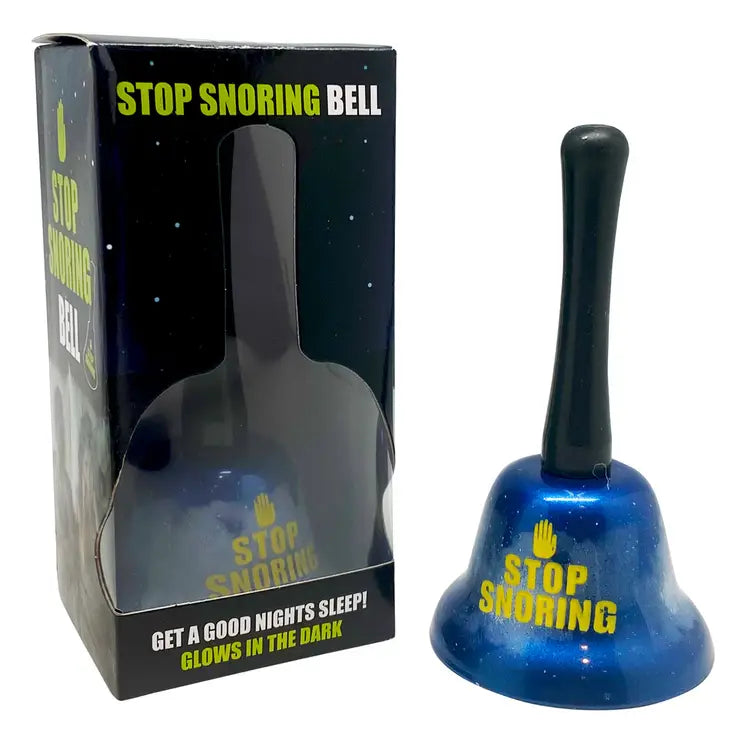 Humorous "Stop Snoring" hand bell for peaceful sleep and better relationships.