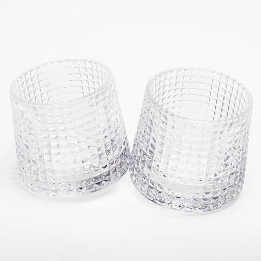 Set of 2 stylish rocking tippling glass tumblers crafted from borosilicate glass.