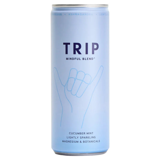 TRIP Cucumber & Mint 250ml lightly sparkling drink can with cucumber and mint flavors.