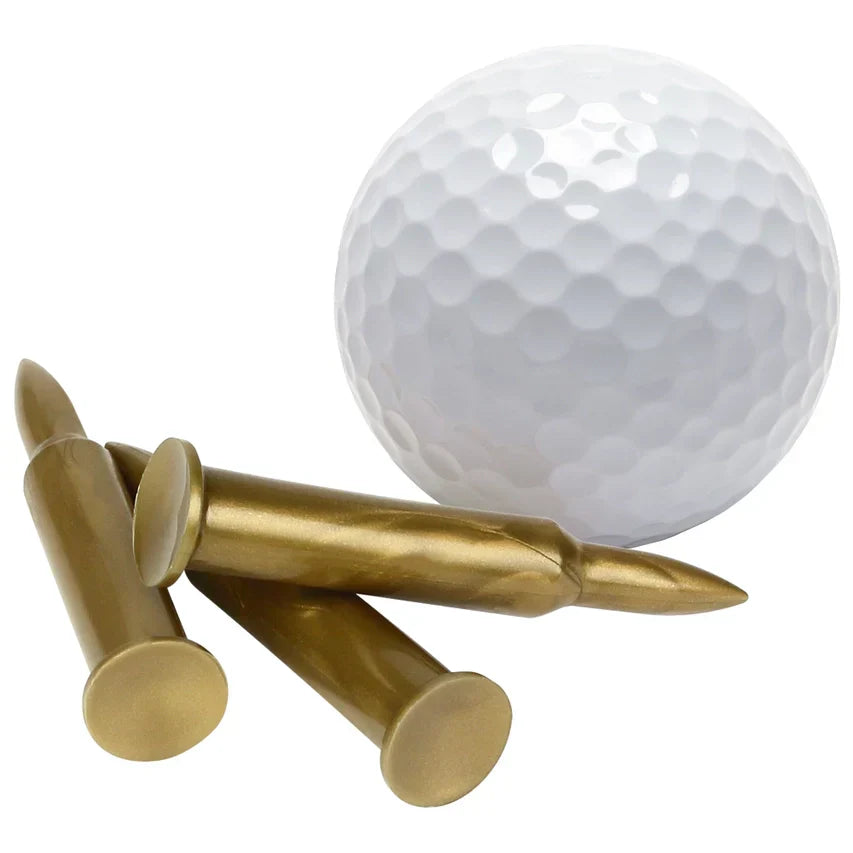 Bullet shaped tactical golf tees with golf ball, pack of 50.