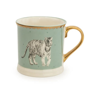 Teal Tiger Tankard Mug With Gold Handle
