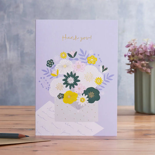 Thank You Flower Card with gold-foiled design and matching envelope.