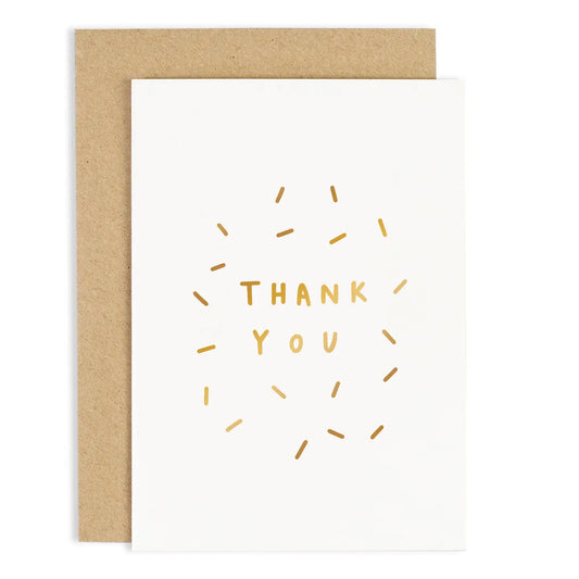 Thank You Sparkle Card with gold foiled writing and brown envelope.