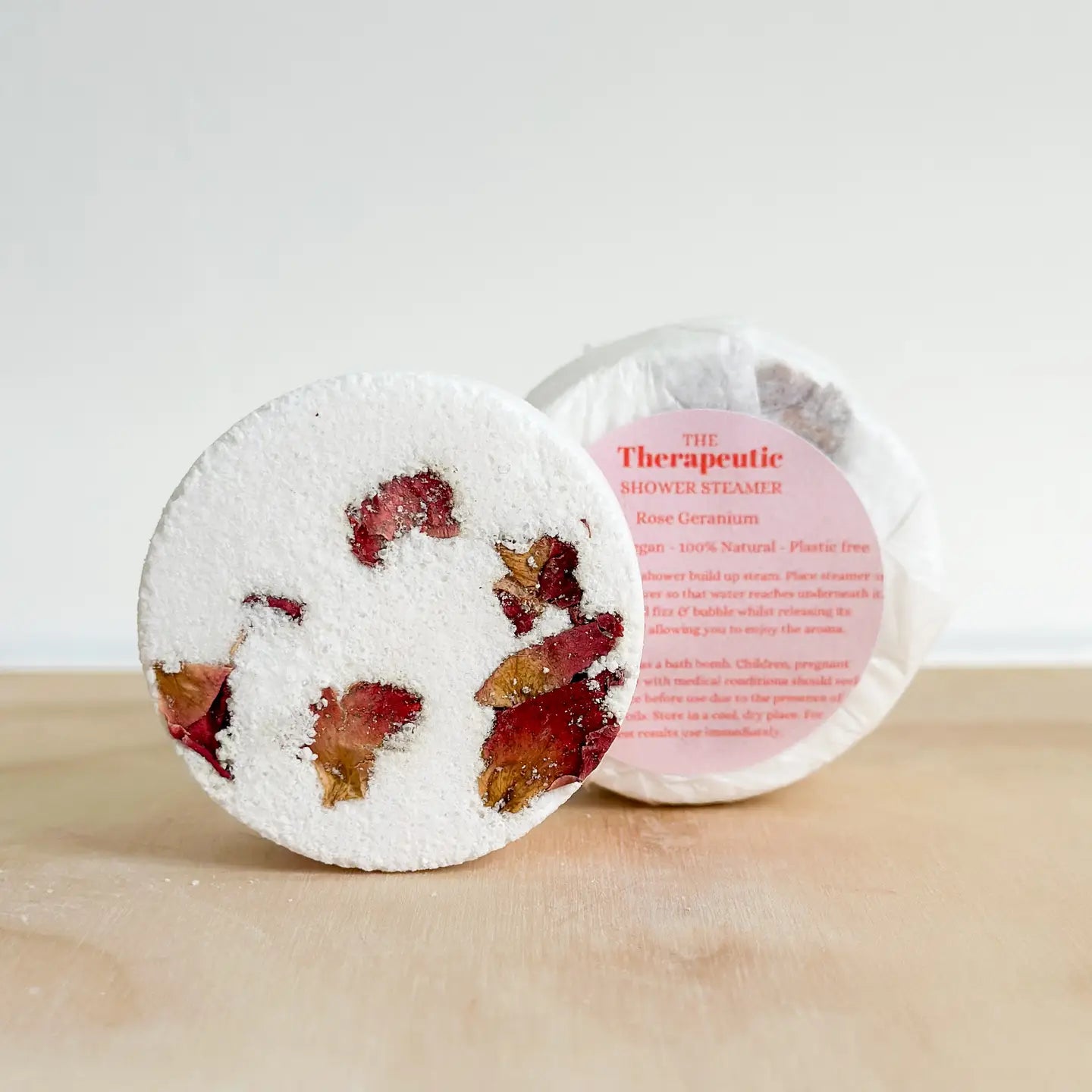 Therapeutic Shower Steamer with Rose Geranium for Aromatherapy.