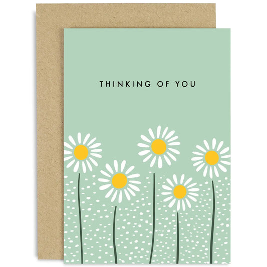 Thinking of You Daisy Card with daisy print, blank inside, printed in England.