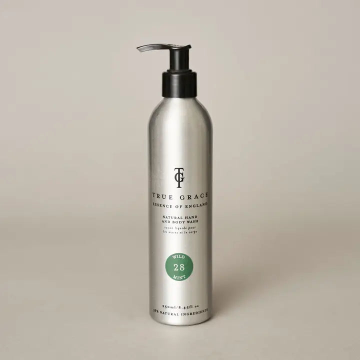 True Grace Natural Hand and Body Wash Wild Mint bottle with pump dispenser.