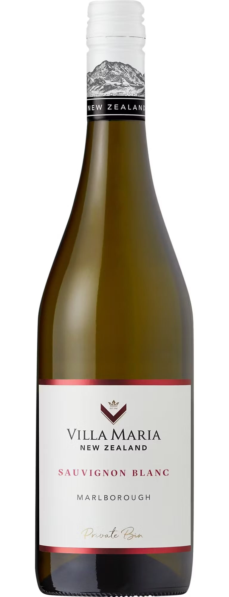 Villa Maria Sauvignon Blanc wine bottle with fresh gooseberry, lime, and tropical fruit notes.