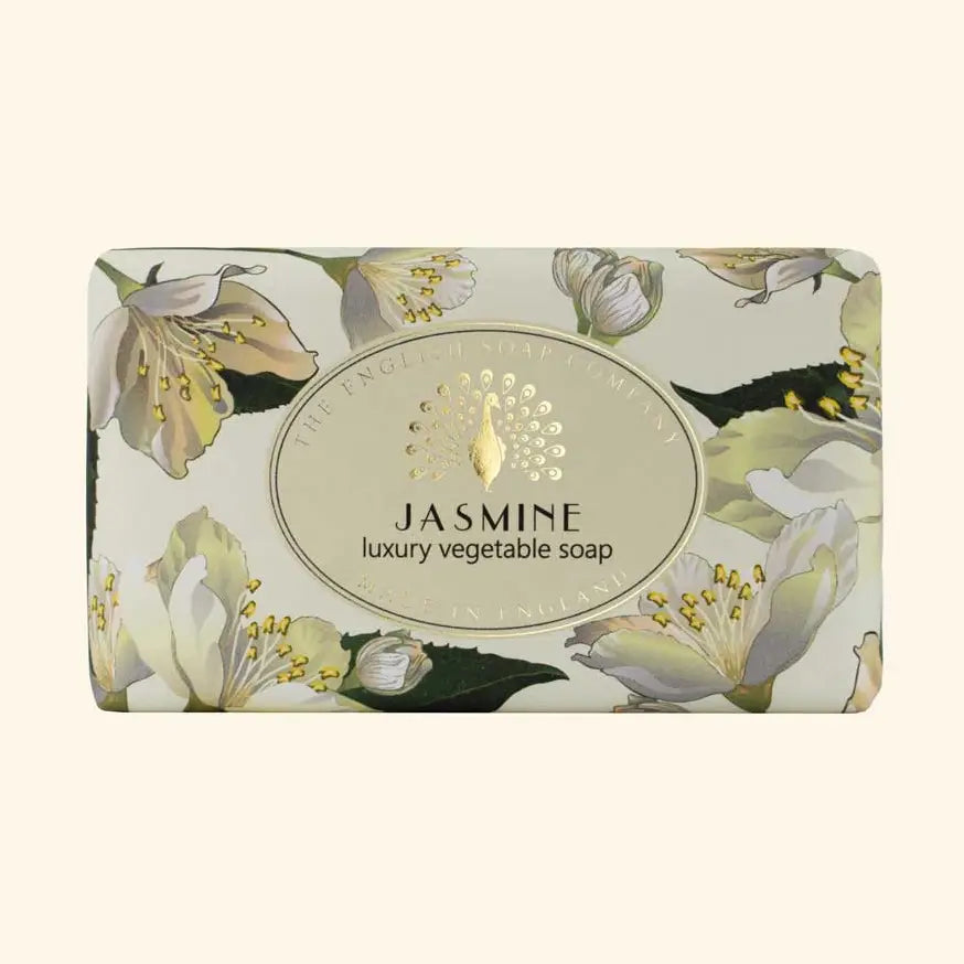Vintage Jasmine Soap Bar wrapped in floral vintage-style paper packaging.