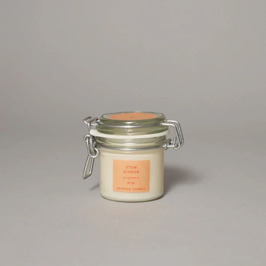 Stem ginger small kitchen jar candle in glass container.