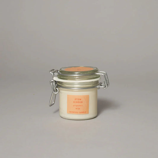 Stem ginger small kitchen jar candle in glass container.