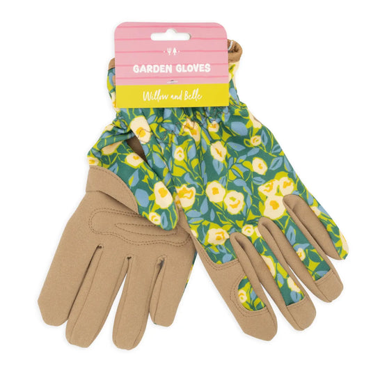 Willow and Belle Gardening Gloves with abstract floral design for women.