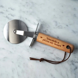 Wooden Handle Pizza Cutter - 'you Stole A Pizza My Heart'