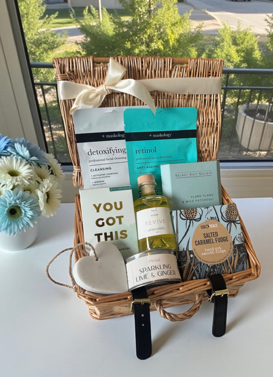 You got this encouraging and thoughtful hamper for get well/ thinking of you with candle, marble heart, fudge, you got this cards and bath salts 