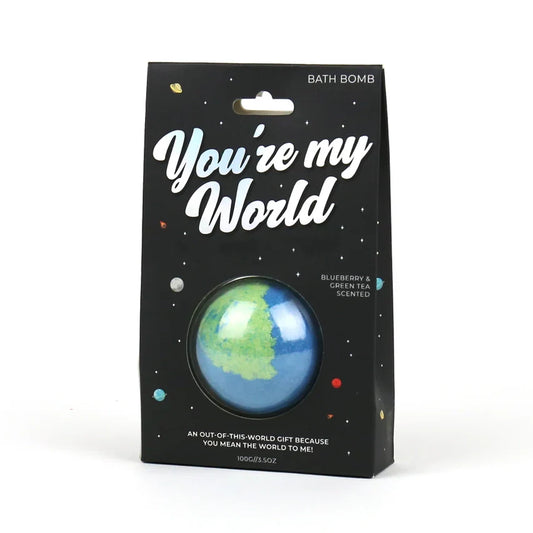 You're My World Bath Bomb with blueberry and green tea scent packaging.