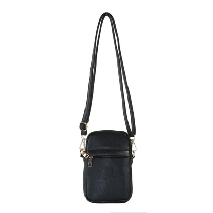 Stylish cross body phone bag with front zip.