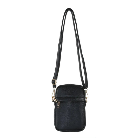Stylish cross body phone bag with front zip.