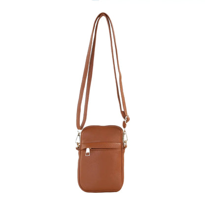 Stylish cross body phone bag with front zip.
