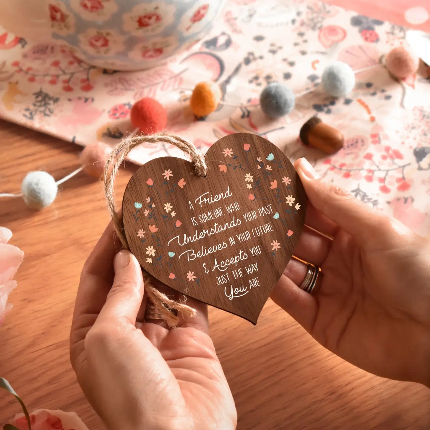 Heart Shaped Wooden "A Friend is Someone Who" Decorative Plaque