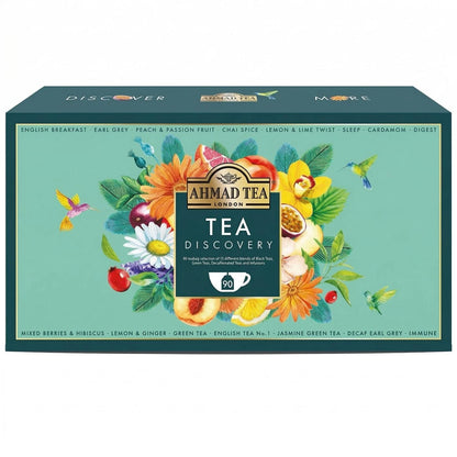 Ahmad Tea collection with 15 different tea blends and 90 individually wrapped teabags in assorted flavours.