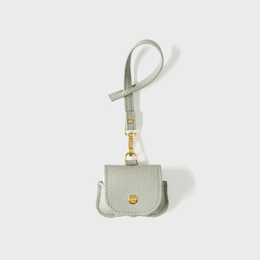 Sage green faux leather AirPod case with gold hardware for 3rd generation and Pro models.