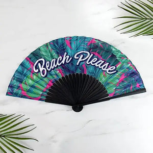 Colourful "Beach Please" Hand Fan