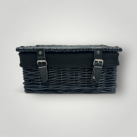 Black Lined Wicker Hamper with Leather Straps