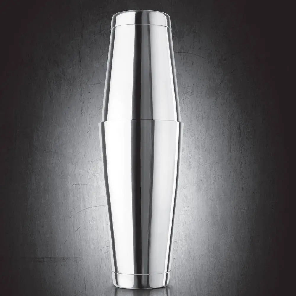 Silver cocktail shaker on a dark textured background